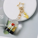 Little Prince Rose Flower Keychain Liquid Quicksand Keyring Bag Pendant