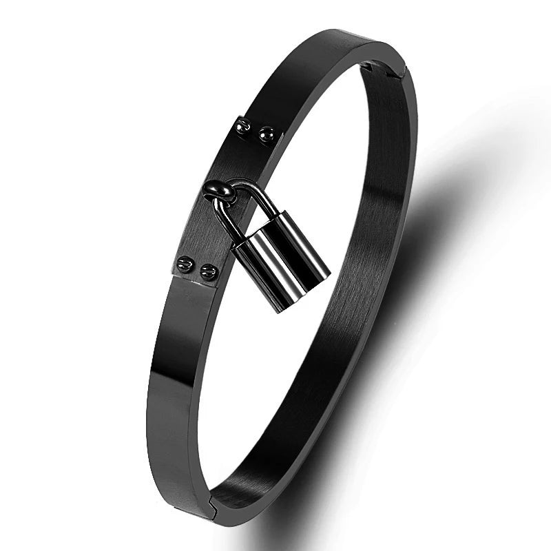 Lock Charm Bracelets Stainless Steel Metal Buckle Bangles Female