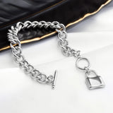 Lock Pendant Stainless Steel Bracelet Cuban Link Chain Bangle
