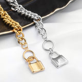Lock Pendant Stainless Steel Bracelet Cuban Link Chain Bangle