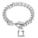 Lock Pendant Stainless Steel Bracelet Cuban Link Chain Bangle