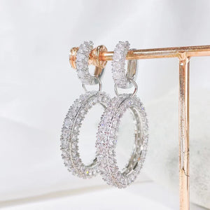 Lock Ring Hoop Earring Cubic Zirconia Wedding Jewelry Women Round Earrings