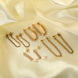 CZ Pearl Stud Earring Stainless Steel Long Tassel Chain Earring for Girls