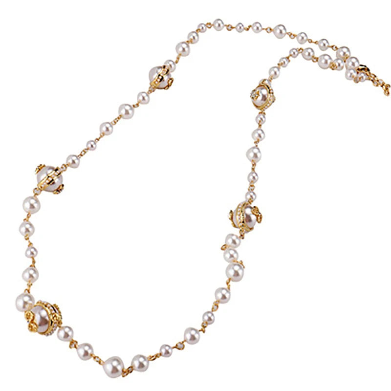Vintage Pearl Beaded Long Necklace for Women