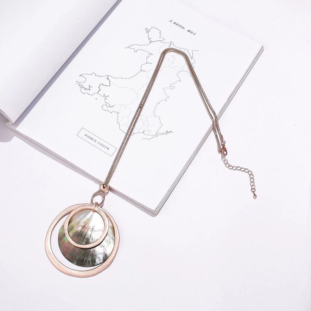 Long Necklace Large Shell Circle Alloy Pendant Vintage Jewelry