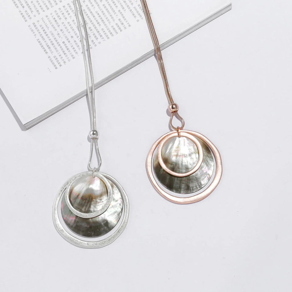 Long Necklace Large Shell Circle Alloy Pendant Vintage Jewelry