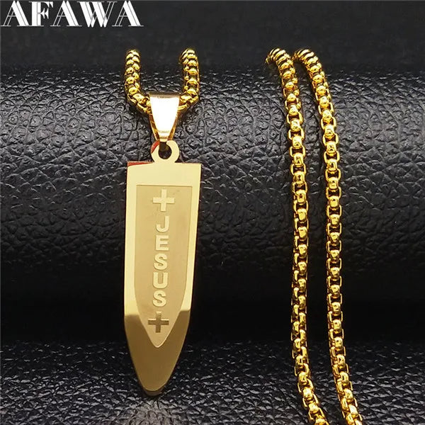 Stainless Steel Jesus Bullet Necklace for Men N1164S02