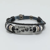 Love Heart Charm Bracelet Cuff Wrap Leather Wristbands Braided Bangle