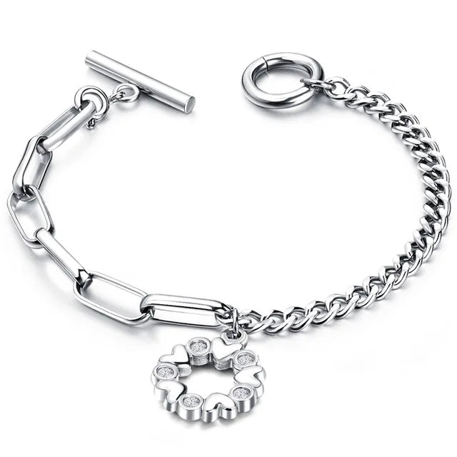 Love Heart Charm Bracelet Stainless Steel Chain Bileklik