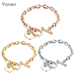Love Heart Charm Bracelet Stainless Steel Chain Bileklik
