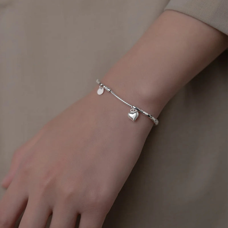 Heart Coin Chain Bracelet 925 Sterling Silver Square Bracelets Women Girls