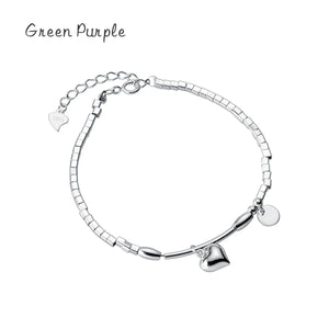 Heart Coin Chain Bracelet 925 Sterling Silver Square Bracelets Women Girls