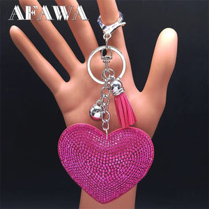 Love Heart Crystal Keychain Silver Tassel Bag Charm Mother's Gift