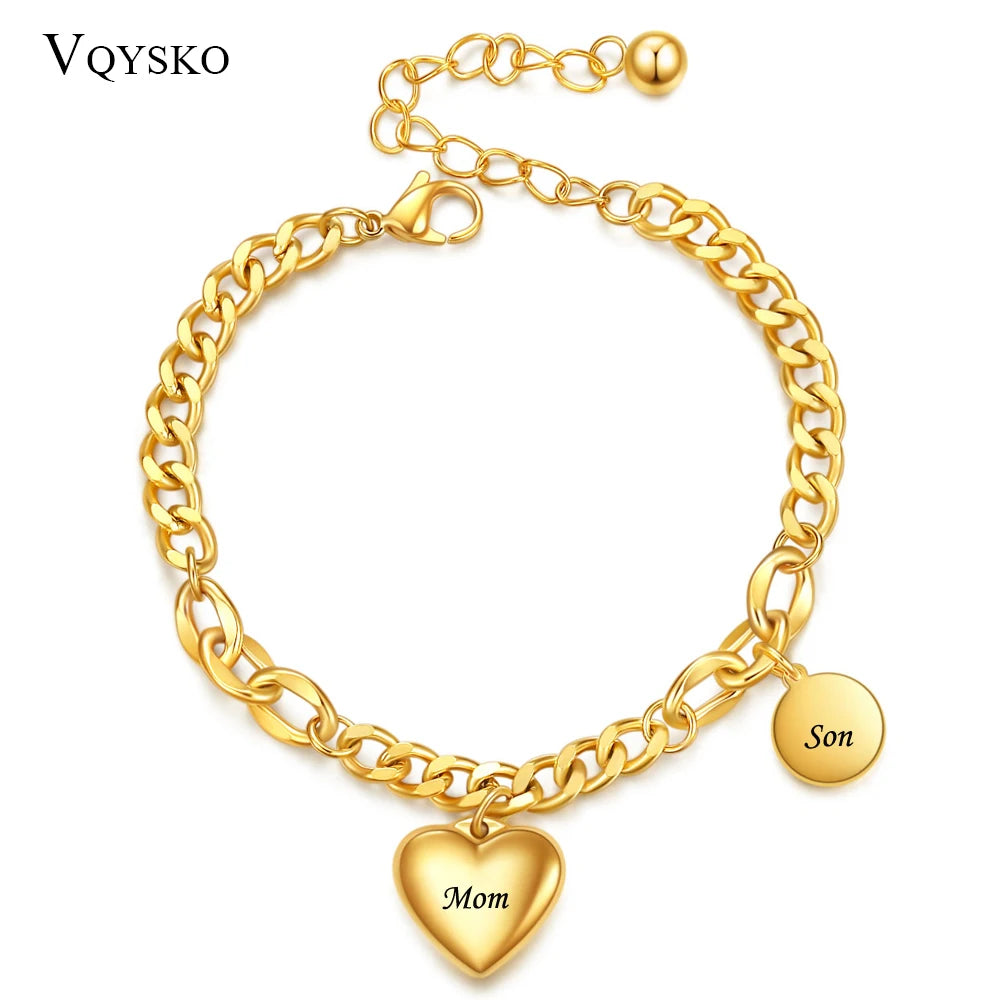 Love Heart&Round Tag Charm Bracelets Stainless Steel Bohemia Chain Jewelry