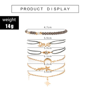 Love Star Sun Moon Bead Hand Chain Bracelet Set For Women