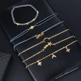 Love Star Sun Moon Bead Hand Chain Bracelet Set For Women
