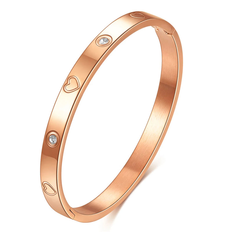 Heart Bracelet Bangle Cubic Zirconia Stainless Steel Women Jewelry