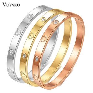 Heart Bracelet Bangle Cubic Zirconia Stainless Steel Women Jewelry