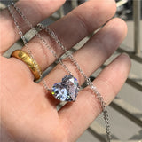 15mm Heart Diamond 925 Sterling Silver Pendant Necklace for Women