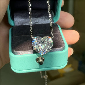 15mm Heart Diamond 925 Sterling Silver Pendant Necklace for Women