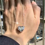 15mm Heart Diamond 925 Sterling Silver Pendant Necklace for Women