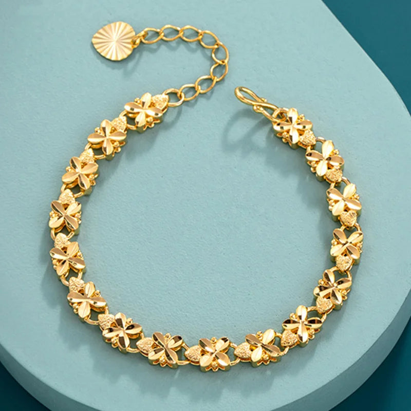 Lucky 24K 6mm Four-leaf Clover Bracelet for Women