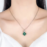Lucky Clover Green Crystal Emerald Gemstone Pendant Necklace 18k Filled