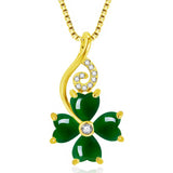 Lucky Clover Green Crystal Emerald Gemstone Pendant Necklace 18k Filled