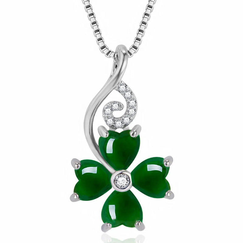 Lucky Clover Green Crystal Emerald Gemstone Pendant Necklace 18k Filled
