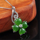 Lucky Clover Green Crystal Emerald Gemstone Pendant Necklace 18k Filled
