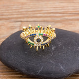 Rainbow Evil Eye Copper Zircon Adjustable Ring Jewelry