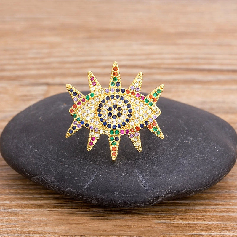 Rainbow Evil Eye Copper Zircon Adjustable Ring Jewelry