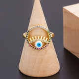 Rainbow Evil Eye Copper Zircon Adjustable Ring Jewelry