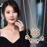Four Leaf Clover Necklace Stainless Steel Chain Magnet Heart Pendant