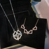 Four Leaf Clover Necklace Stainless Steel Chain Magnet Heart Pendant