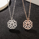 Four Leaf Clover Necklace Stainless Steel Chain Magnet Heart Pendant