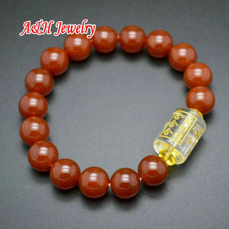 Taoism Taiji Words 10mm Red Stone Strand Bracelets 10pc/lot