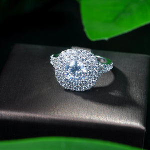 CZ Wedding Engagement Party Crown Big Round Stone Ring R-13