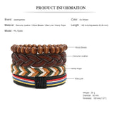 4pcs Braided Wrap Leather Bracelets for Men Punk Vintage Charm Wood Beads Bangle