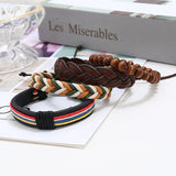 4pcs Braided Wrap Leather Bracelets for Men Punk Vintage Charm Wood Beads Bangle