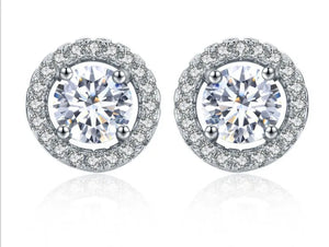 925 Silver Zircon Earrings 6mm Small Crystals Christmas Jewelry