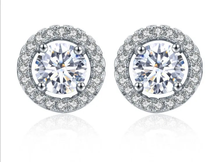 925 Silver Zircon Earrings 6mm Small Crystals Christmas Jewelry