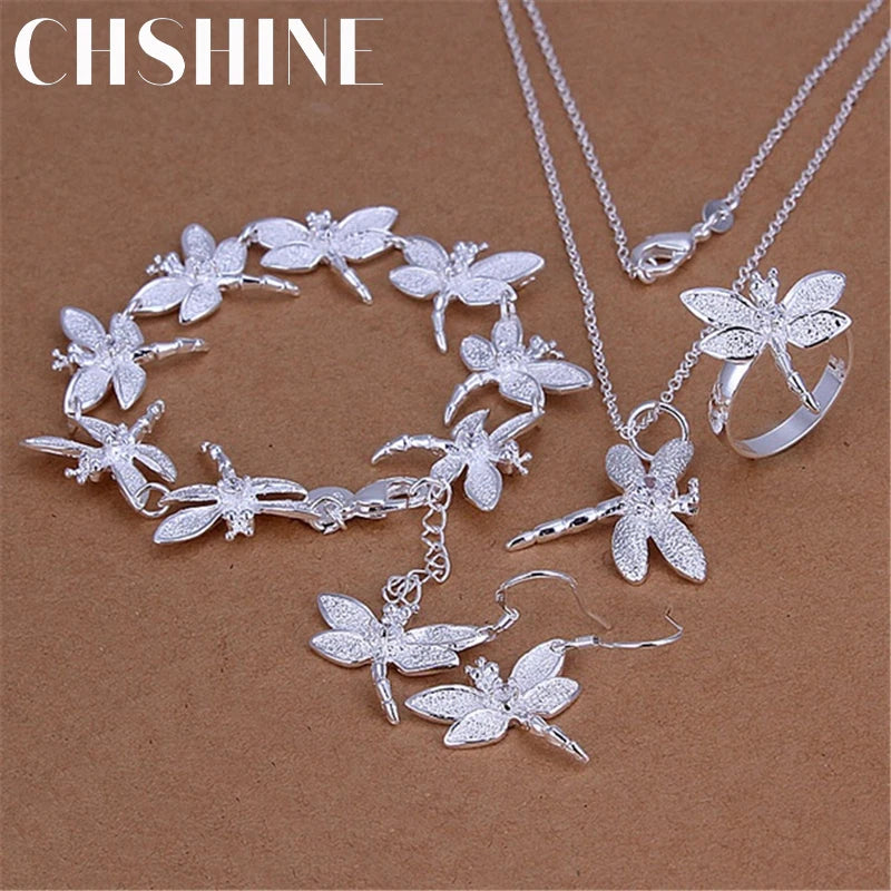 925 Silver Crystal Dragonfly Jewelry Set
