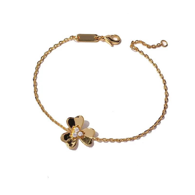 Clover Bracelets for Women Cubic Zirconia Floral Bangle Plating Classic Jewelry