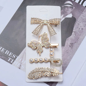 Faux Pearl Hair Clips Women Jewelry Scissors Comb Leaves Butterfly Shape Hair