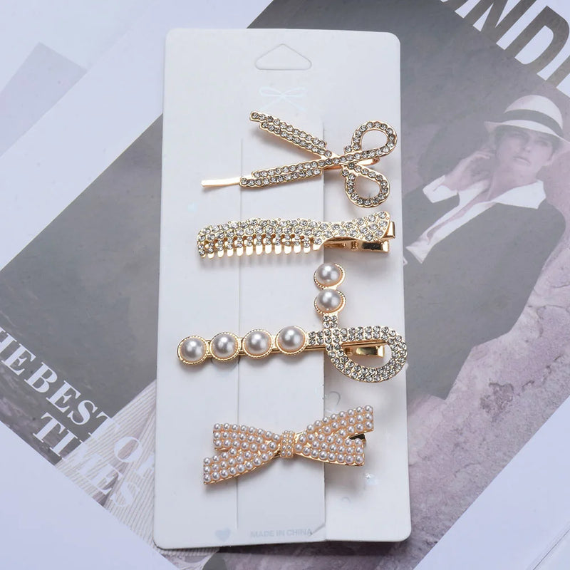 Faux Pearl Hair Clips Women Jewelry Scissors Comb Leaves Butterfly Shape Hair