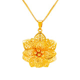 Flower Pendant 14K Necklace Thick Yellow Chain Necklace