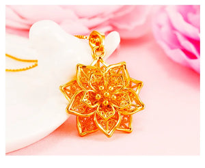 Flower Pendant 14K Necklace Thick Yellow Chain Necklace