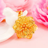 Flower Pendant 14K Necklace Thick Yellow Chain Necklace