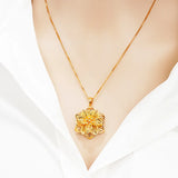 Flower Pendant 14K Necklace Thick Yellow Chain Necklace
